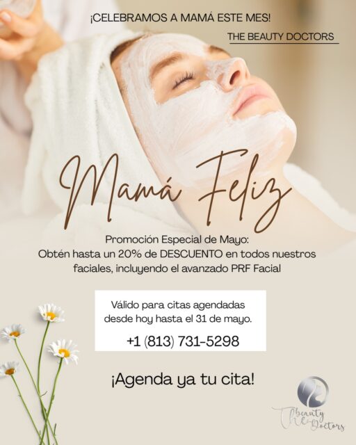 Mamá merece excelencia y resultados reales. 🩺✨Este mes de mayo, honramos a mamá con lo mejor de la medicina estética. No se trata solo de un regalo, sino de una experiencia de cuidado avanzado que resalta su seguridad y belleza natural.Aprovecha nuestra Promoción Especial de Mayo:
• 20% de DESCUENTO en todos nuestros faciales.
• Incluye nuestro avanzado PRF Facial, tecnología de vanguardia para la regeneración celular.Condiciones de la oferta:
• Válido para citas agendadas hasta el 31 de mayo.Reserva su espacio ahora:
📲 +1 (813) 731-5298
📍 The Beauty Doctors#mama #regalo #descuento